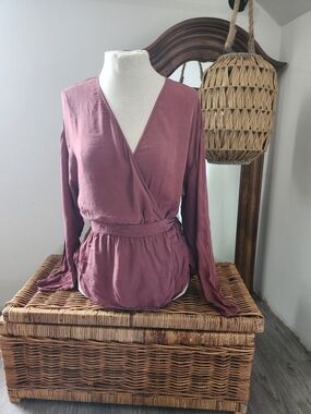 Wrap-Style Long Sleeve Blouse